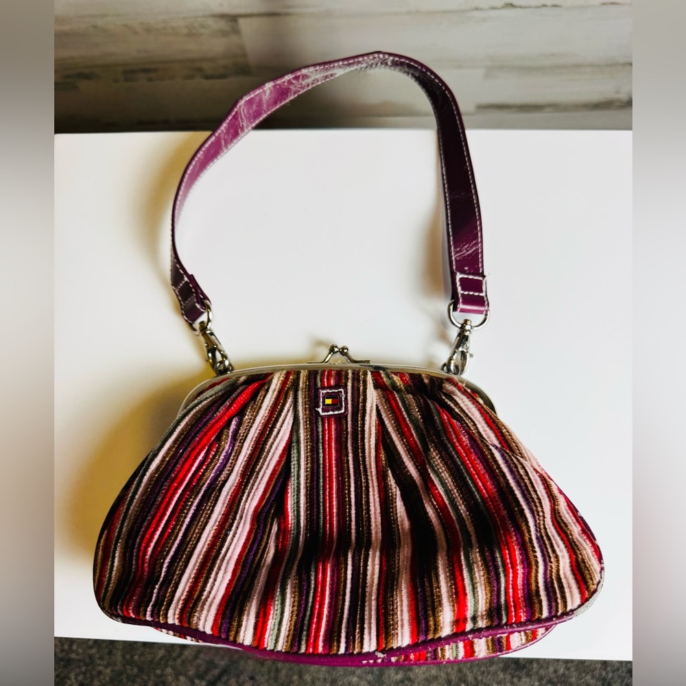 Tommy Hilfiger Clutch or Satchel Striped Kiss Lock Purse or Clutch Vintage